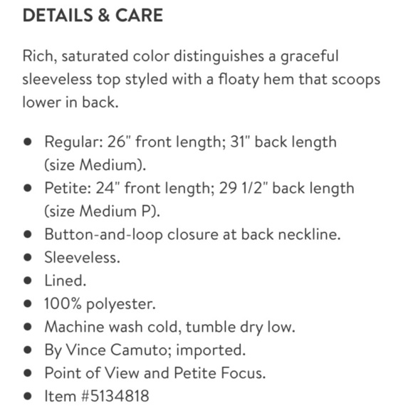 Vince Camuto Sleeveless High Low Hem Top - S - Picture 9 of 9